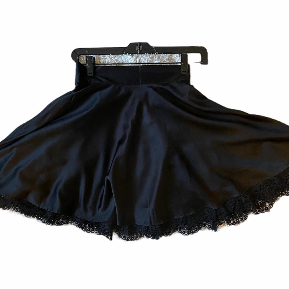 Forever 21 Black Satin Lace Skater Skirt Size XS
